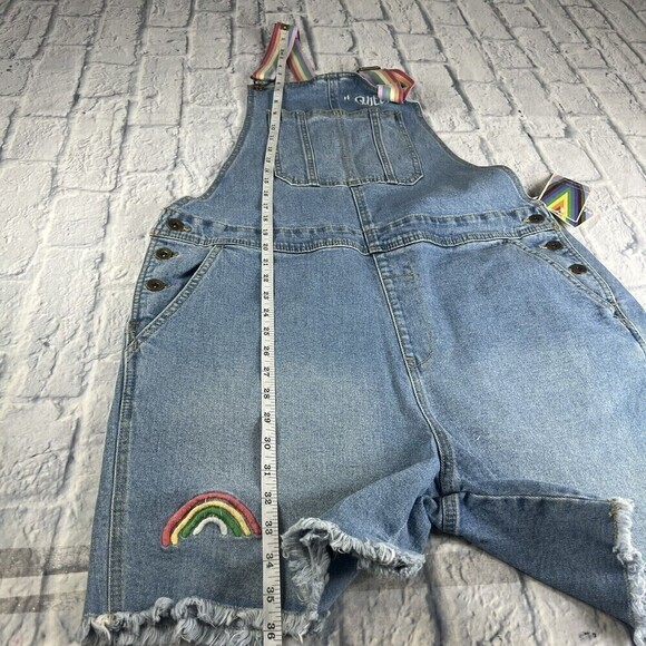 Take Pride Adult Gender Rainbow Denim Shortalls Jumpsuit Large Denim Overalls - Picture 16 of 16